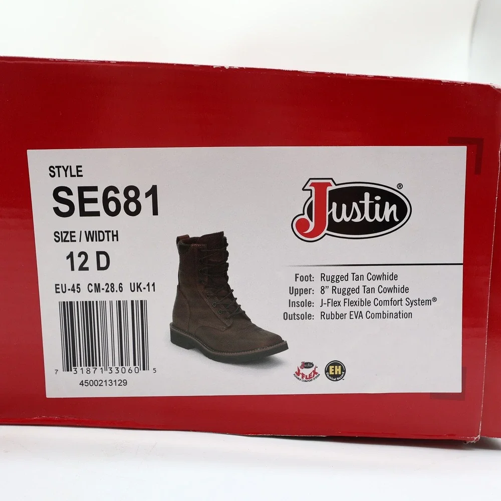 Justin Modern SE681 Work Boots Mens 12 D Brown Leather New With Tags